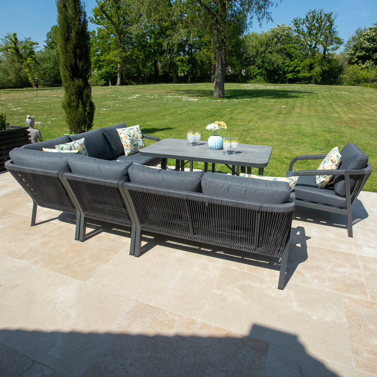 Bracken Outdoors Antigua Rope Aluminium L Shape Corner Sofa Set with Dining Table and Chair