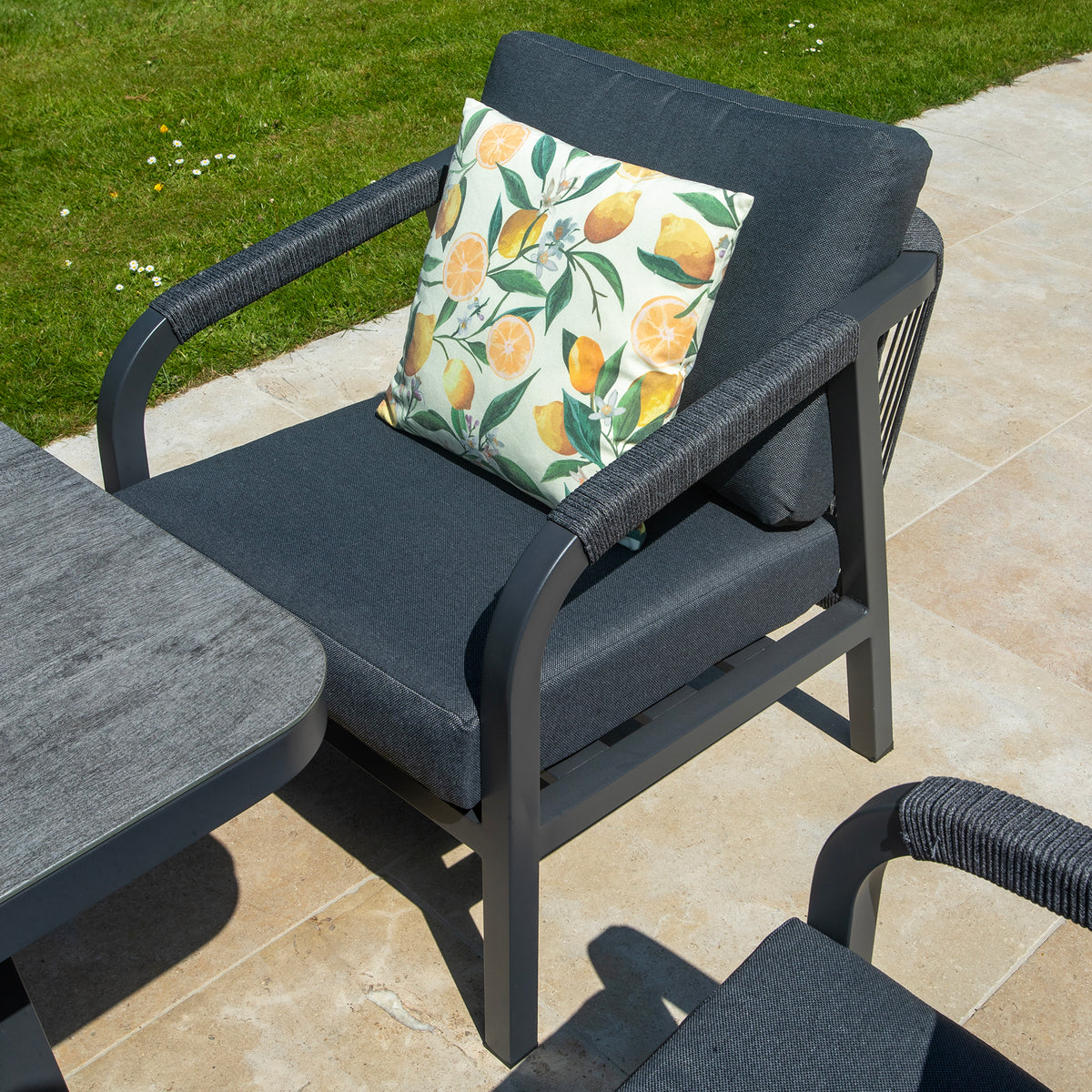 Bracken Outdoors Antigua Rope Aluminium L Shape Corner Sofa Set with Dining Table and Chair