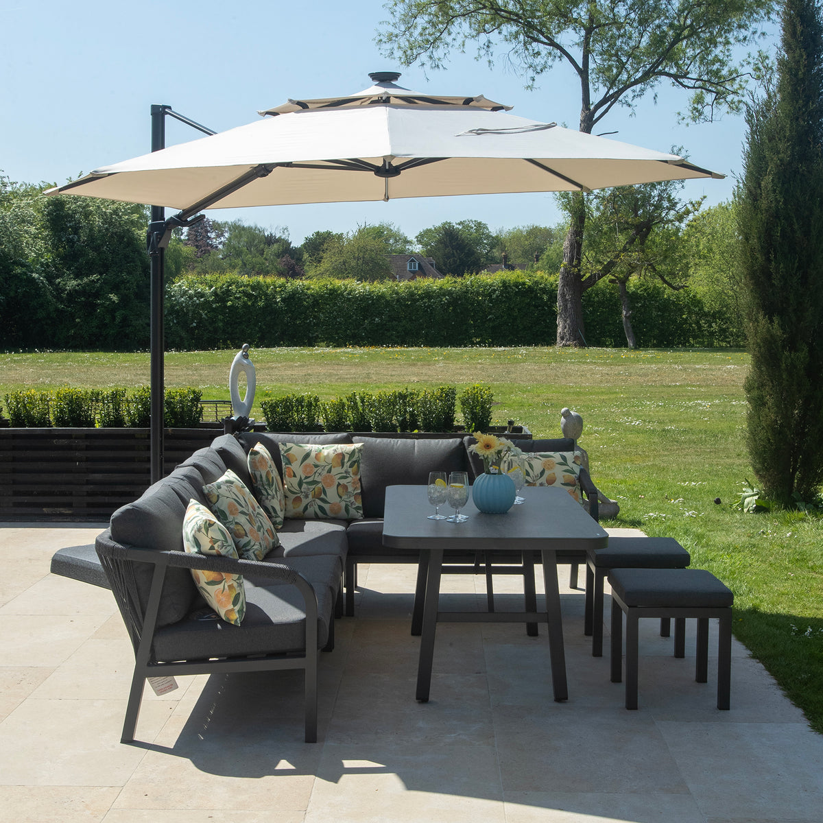 Bracken Outdoors Antigua Rope Aluminium L Shape Corner Garden Sofa Set with Dining Table