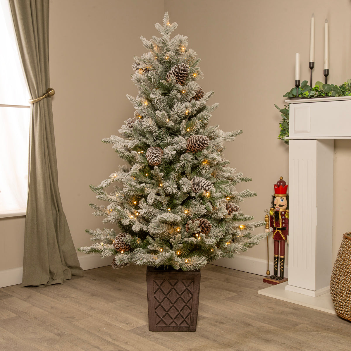 Kensington Fir Artificial Pre-Lit Frosted PE Christmas Tree 4.5FT, 6.5FT, 7.5FT