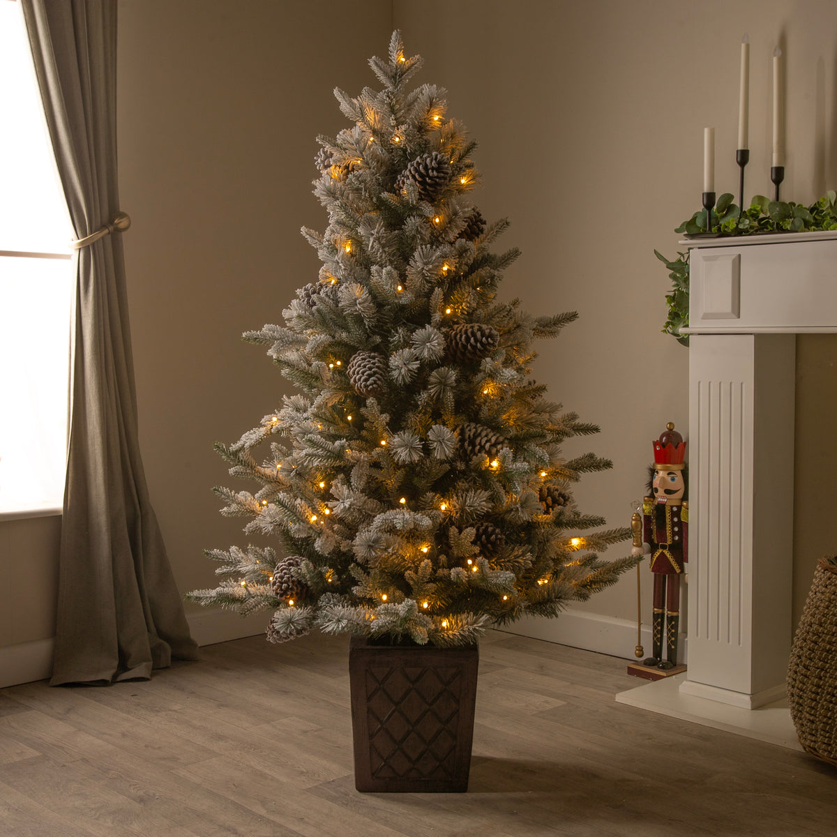 Kensington Fir Artificial Pre-Lit Frosted PE Christmas Tree 4.5FT, 6.5FT, 7.5FT