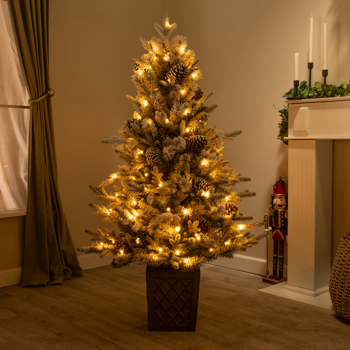 Kensington Fir Artificial Pre-Lit Frosted PE Christmas Tree 4.5FT, 6.5FT, 7.5FT