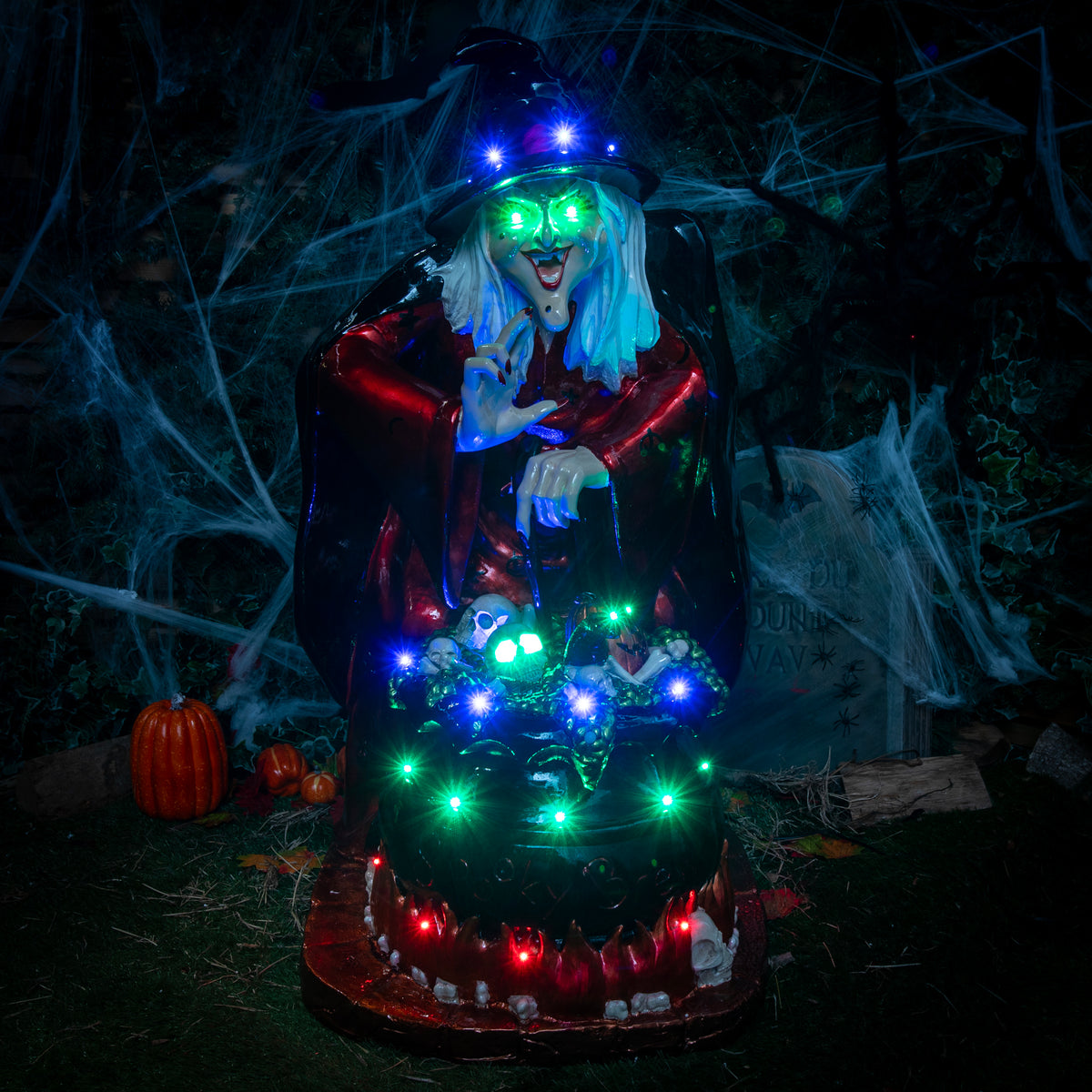 4ft Traditional Halloween Witch and Cauldron Figure with LED Lights