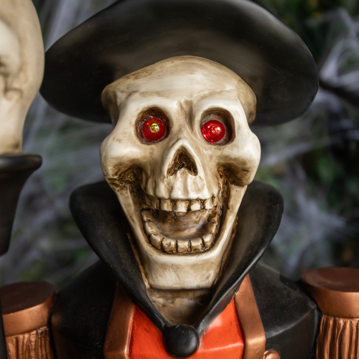 4ft Halloween Skeleton Nutcracker Orange and Black with Skull Staff and LED Lights