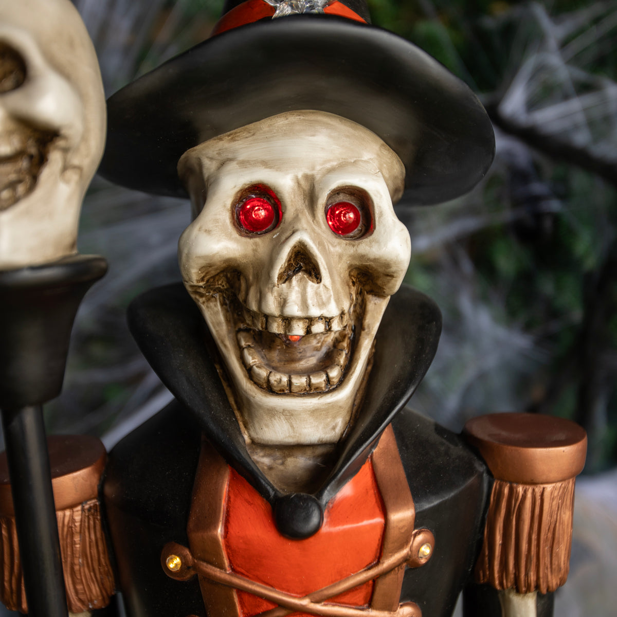4ft Halloween Skeleton Nutcracker Orange and Black with Skull Staff and LED Lights