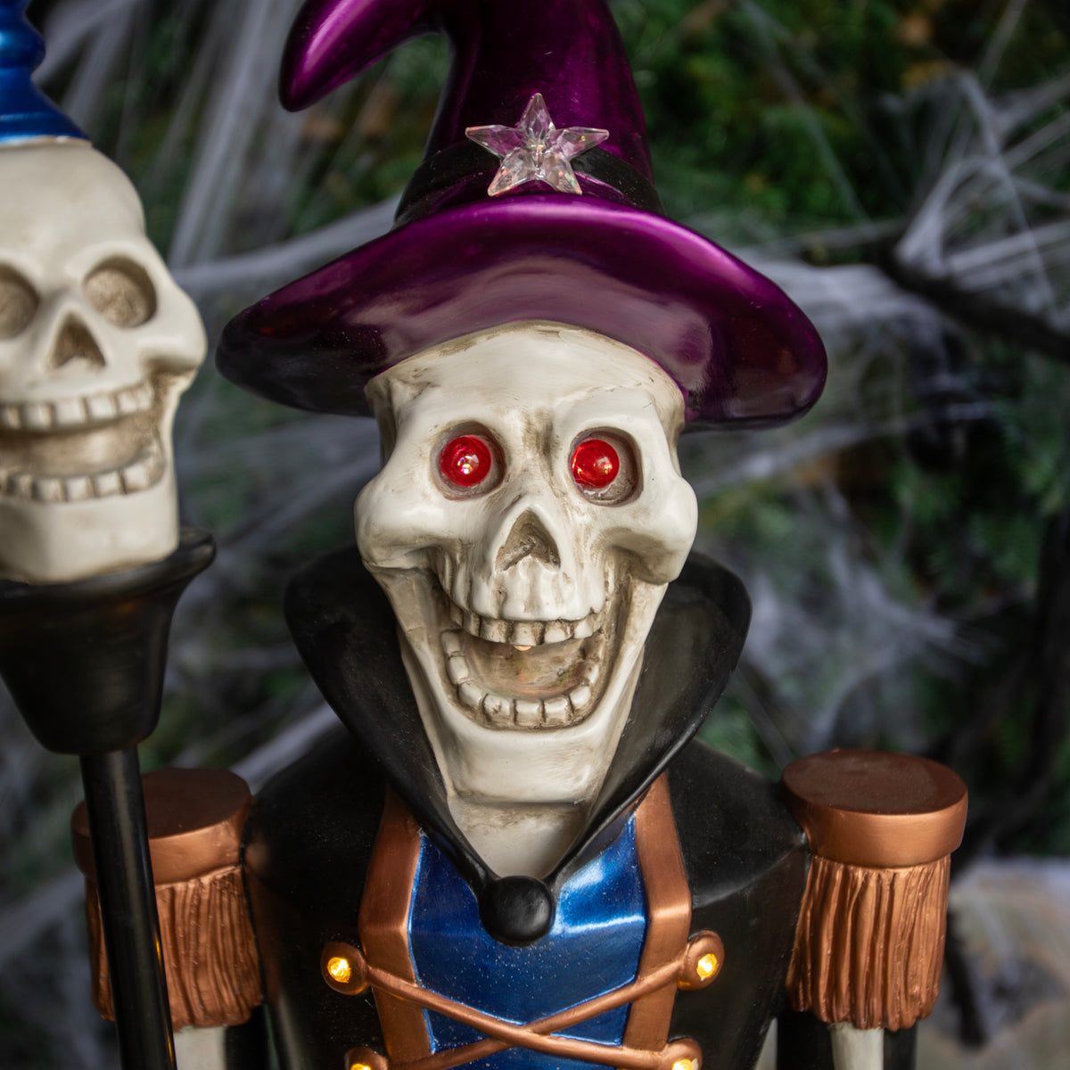 4ft Blue and Purple Halloween Nutcracker Skeleton with Skull Staff and LED Lights