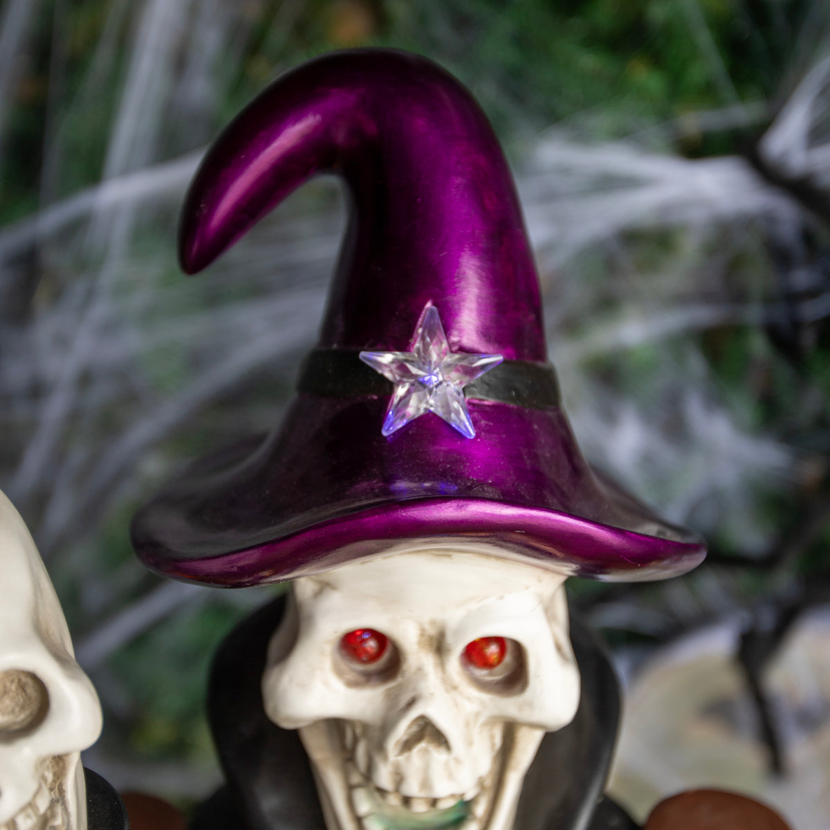 4ft Blue and Purple Halloween Nutcracker Skeleton with Skull Staff and LED Lights