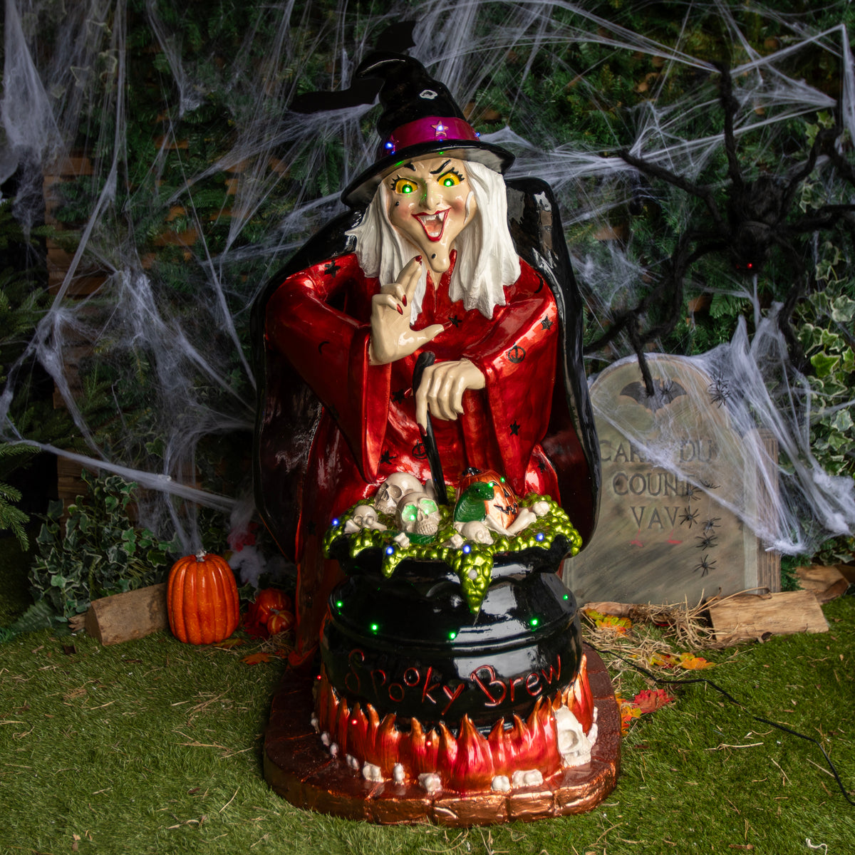 4ft Traditional Halloween Witch and Cauldron Figure with LED Lights