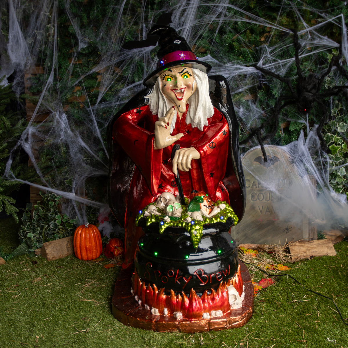 4ft Traditional Halloween Witch and Cauldron Figure with LED Lights