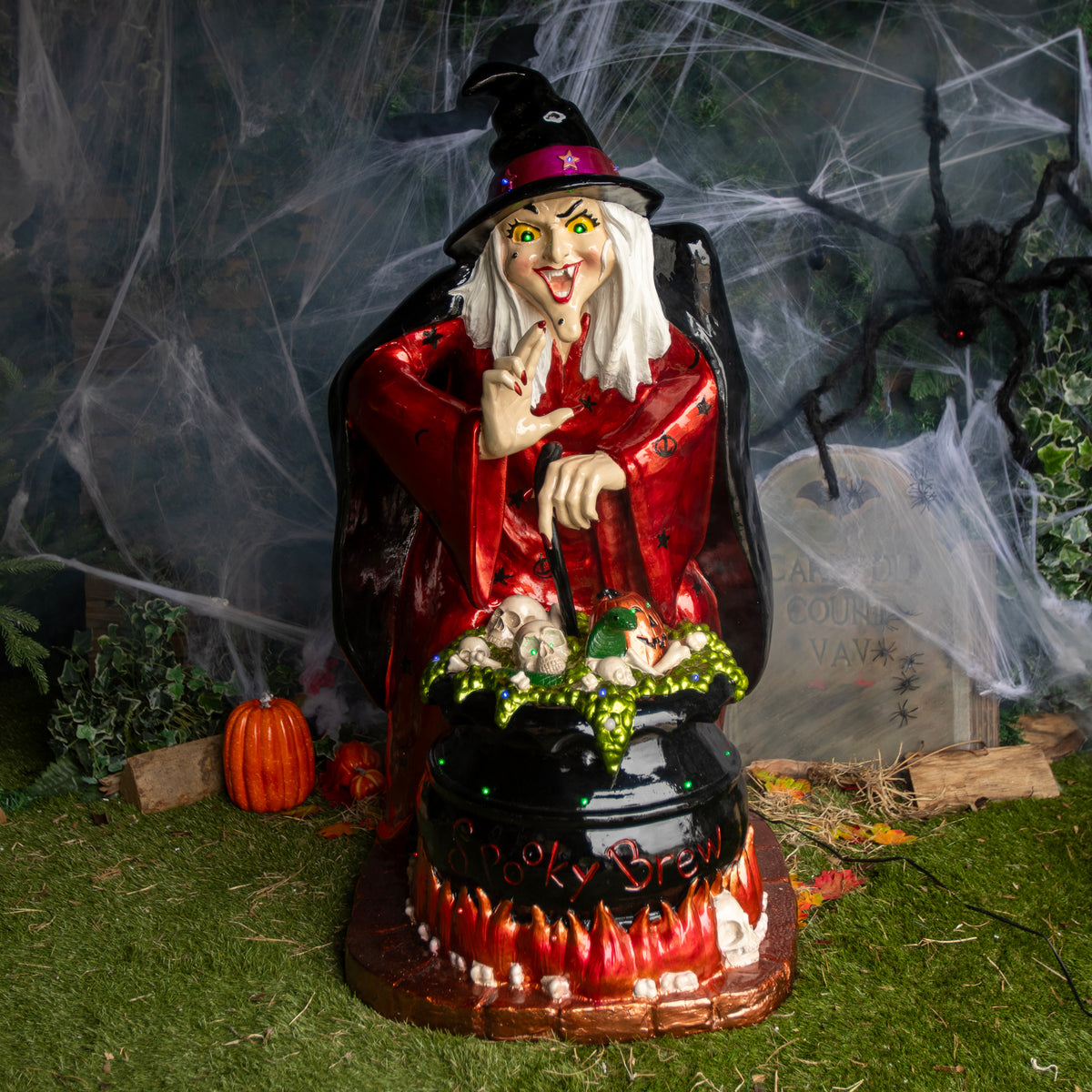4ft Traditional Halloween Witch and Cauldron Figure with LED Lights