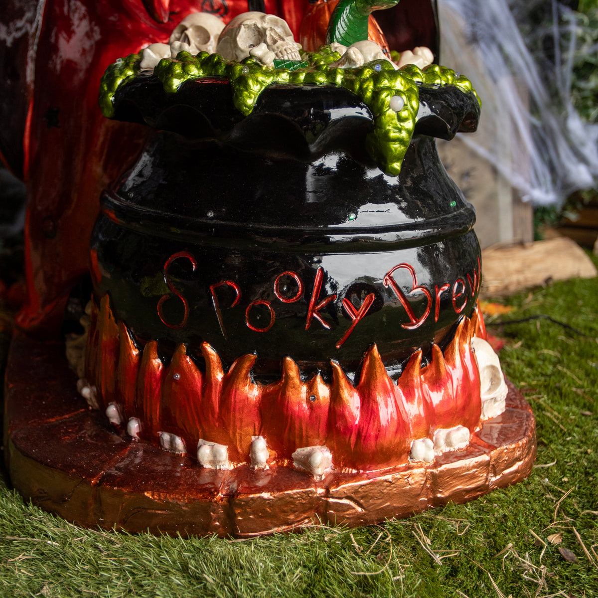 4ft Traditional Halloween Witch and Cauldron Figure with LED Lights