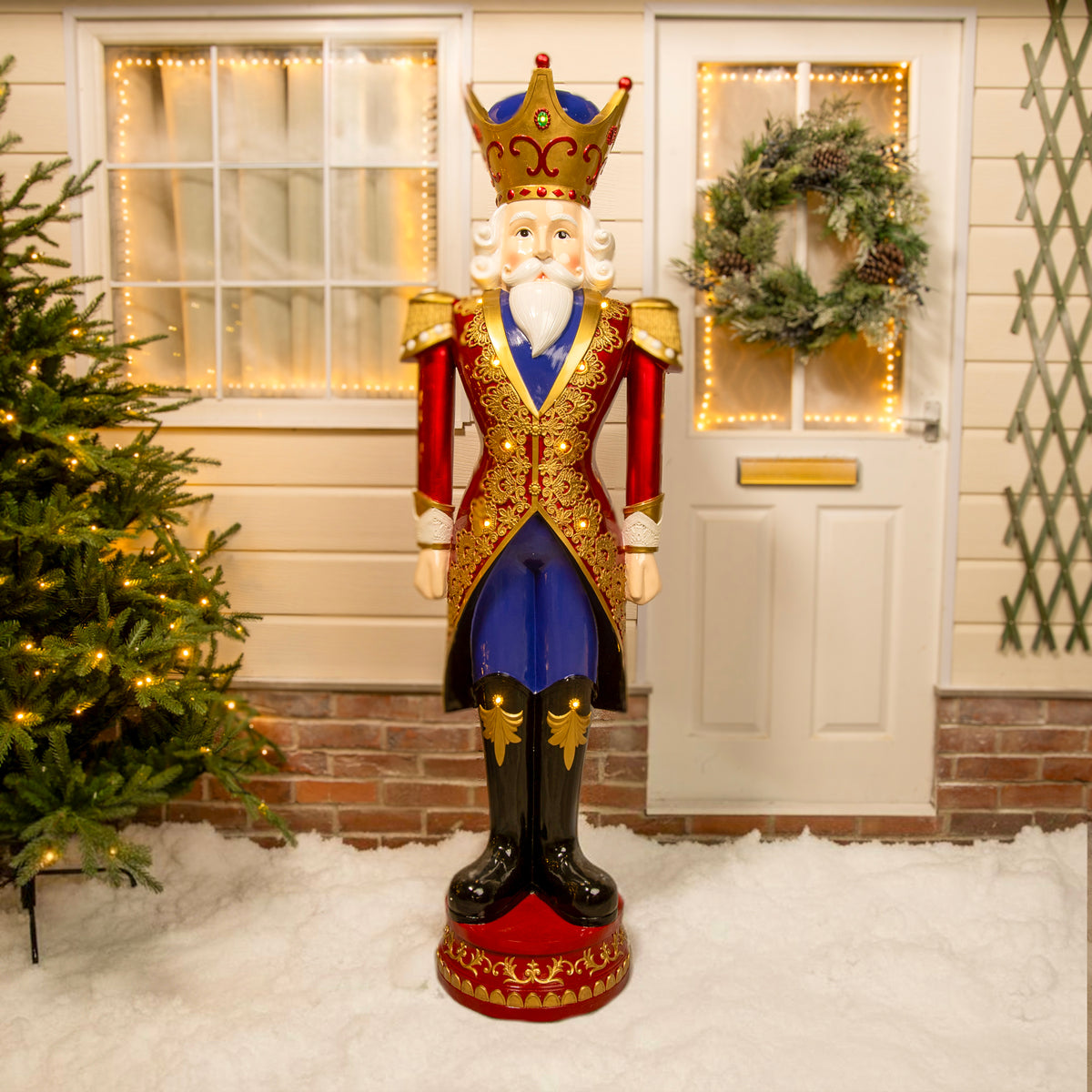 6ft Traditional Christmas Nutcracker King - Red, Blue and Cream with LED Lights