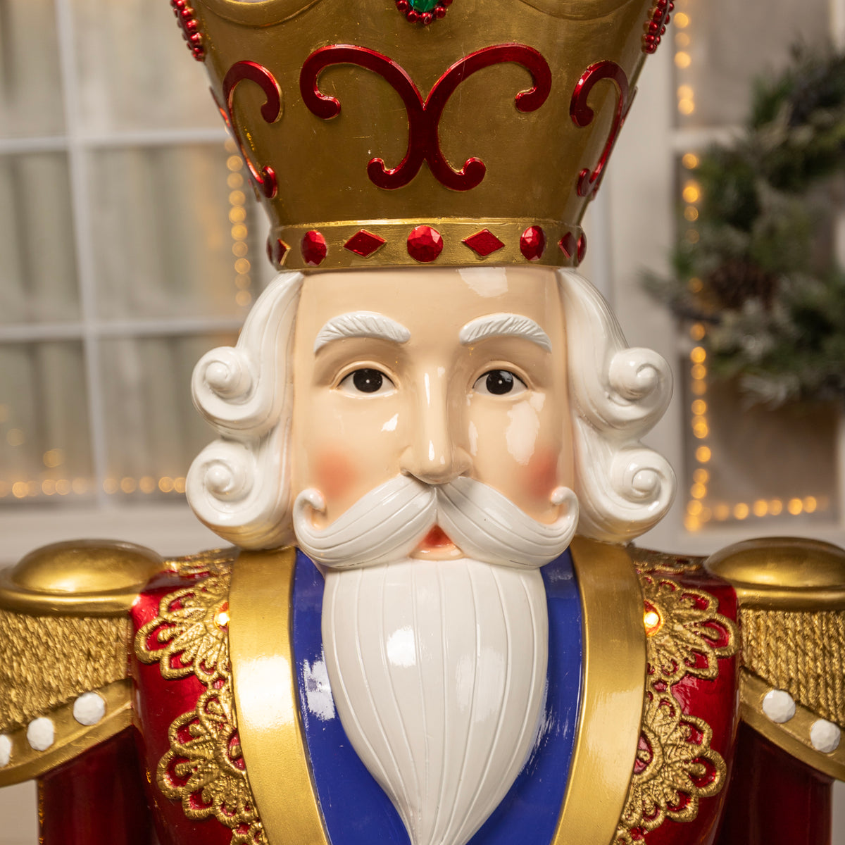 6ft Traditional Christmas Nutcracker King - Red, Blue and Cream with LED Lights