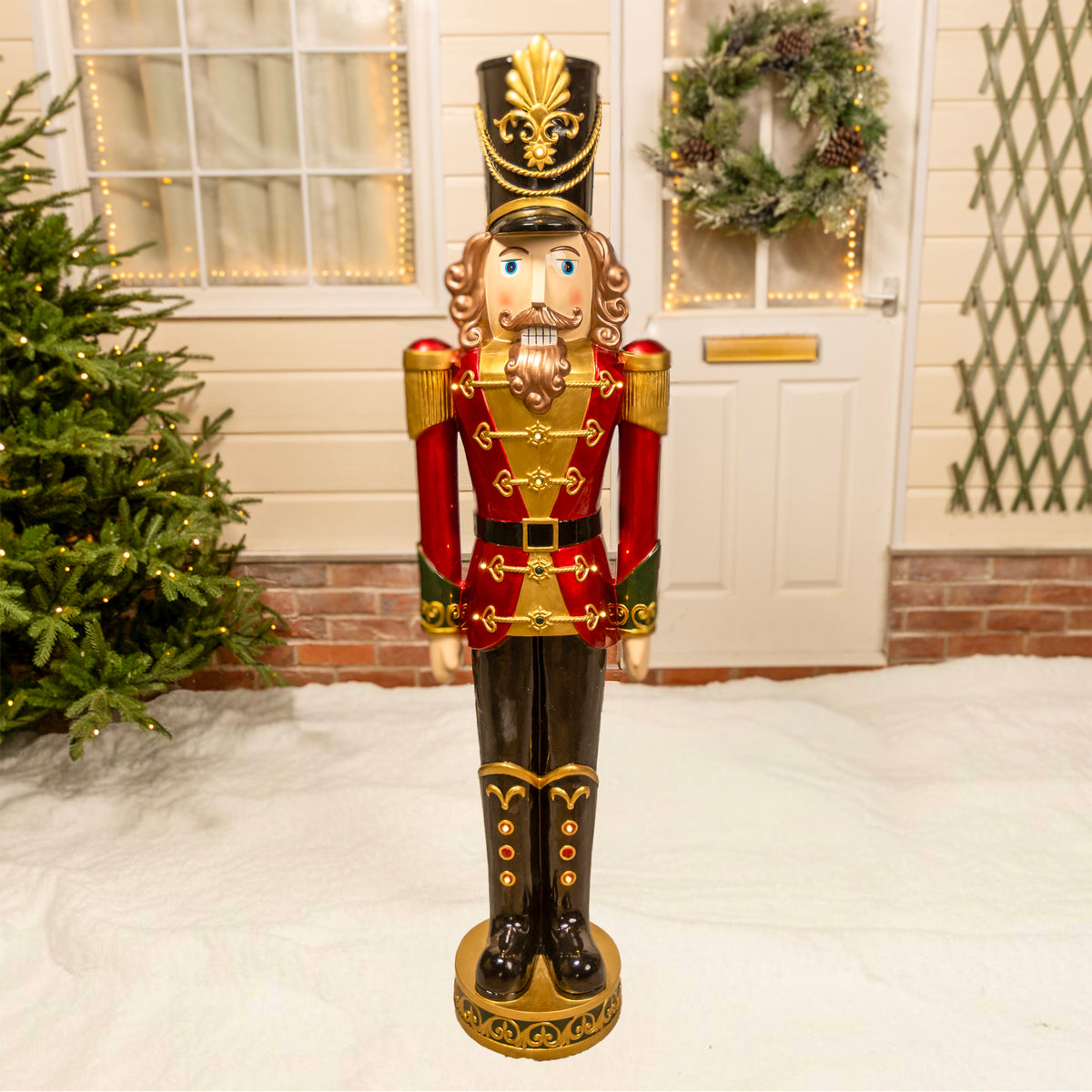 5ft Traditional Christmas Nutcracker Soldier - Red, Black and Green with LED Lights