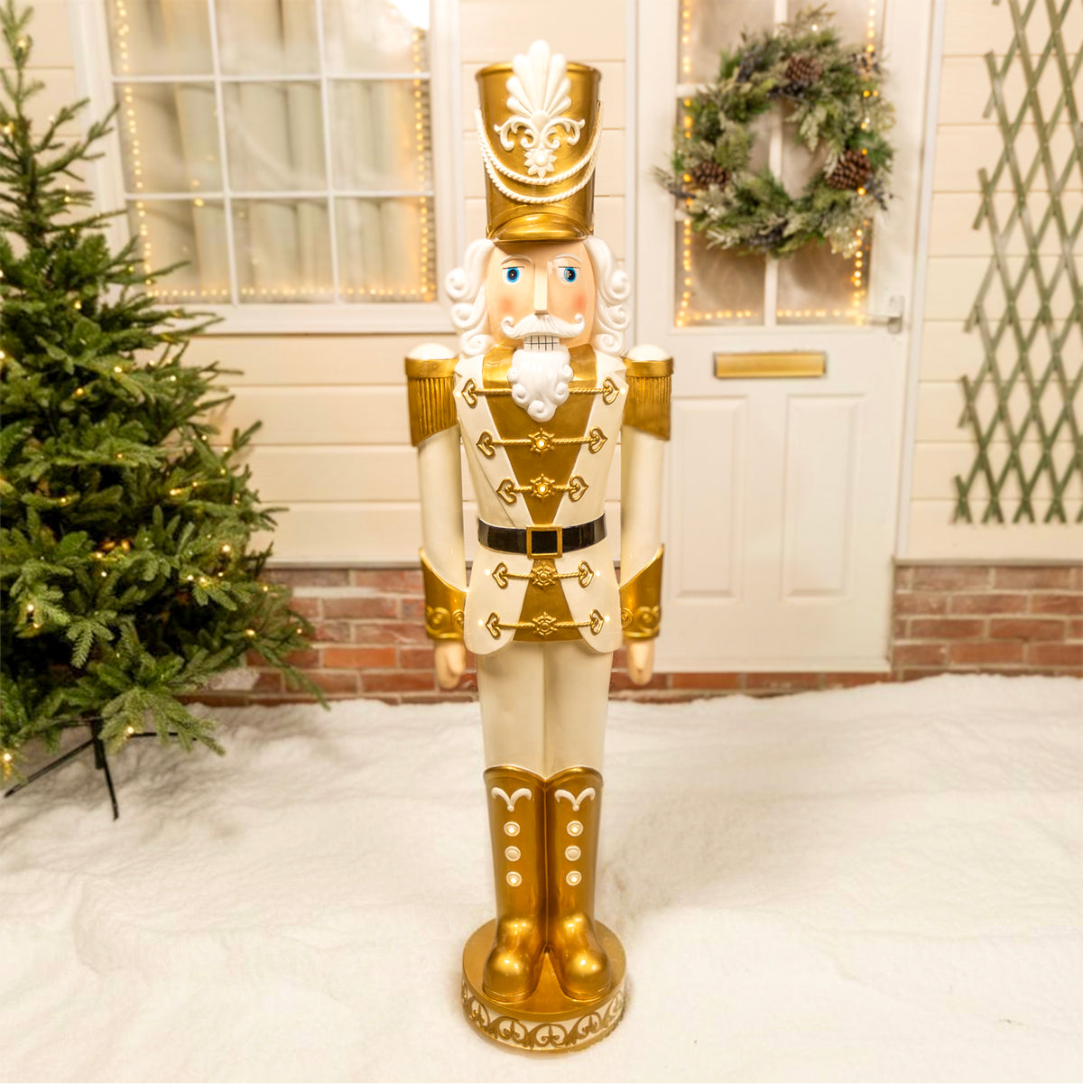 5.5ft Traditional Christmas Nutcracker Soldier - Cream and Gold with LED Lights