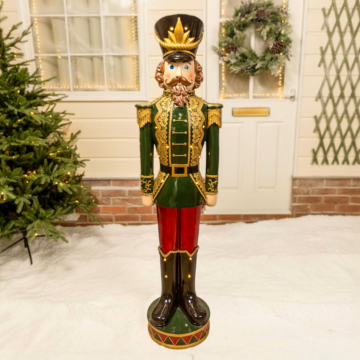5ft Traditional Christmas Nutcracker Soldier - Dark Green, Red and Black with LED Lights