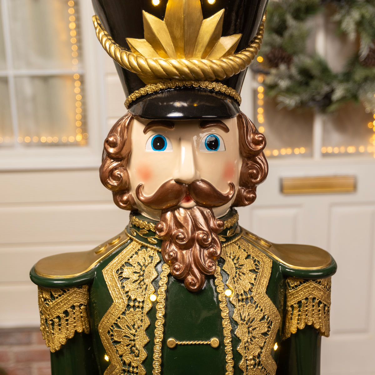 5ft Traditional Christmas Nutcracker Soldier - Dark Green, Red and Black with LED Lights