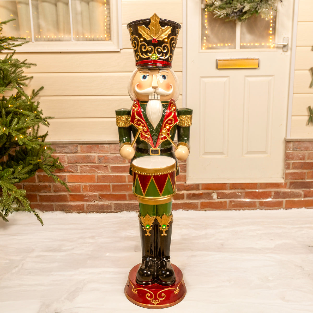 4ft Traditional Christmas Nutcracker Soldier Drummer Red and Green with LED Lights
