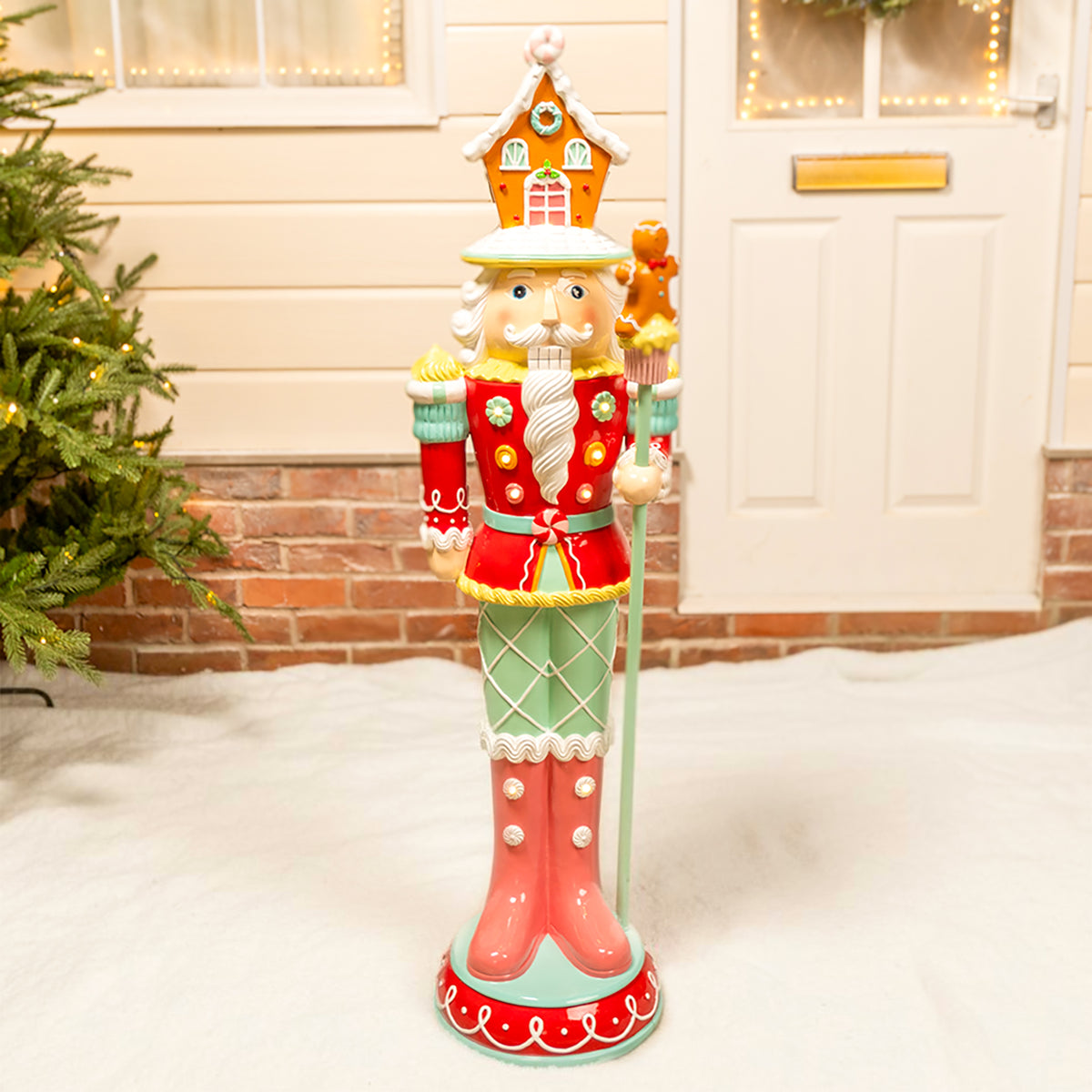 4ft Large Gingerbread Christmas Nutcracker Red and Blue with LED Lights