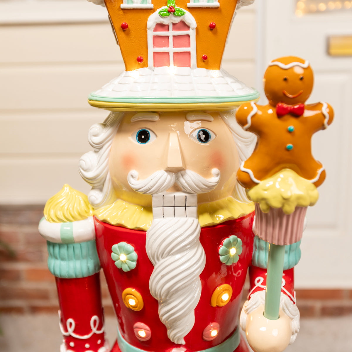 4ft Large Gingerbread Christmas Nutcracker Red and Blue with LED Lights