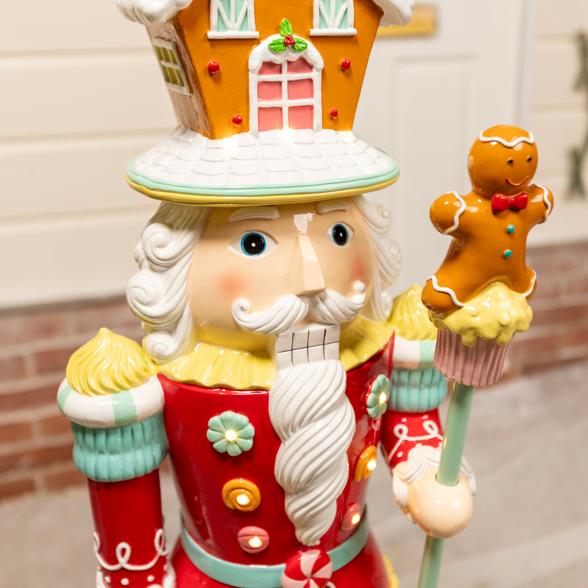 4ft Large Gingerbread Christmas Nutcracker Red and Blue with LED Lights