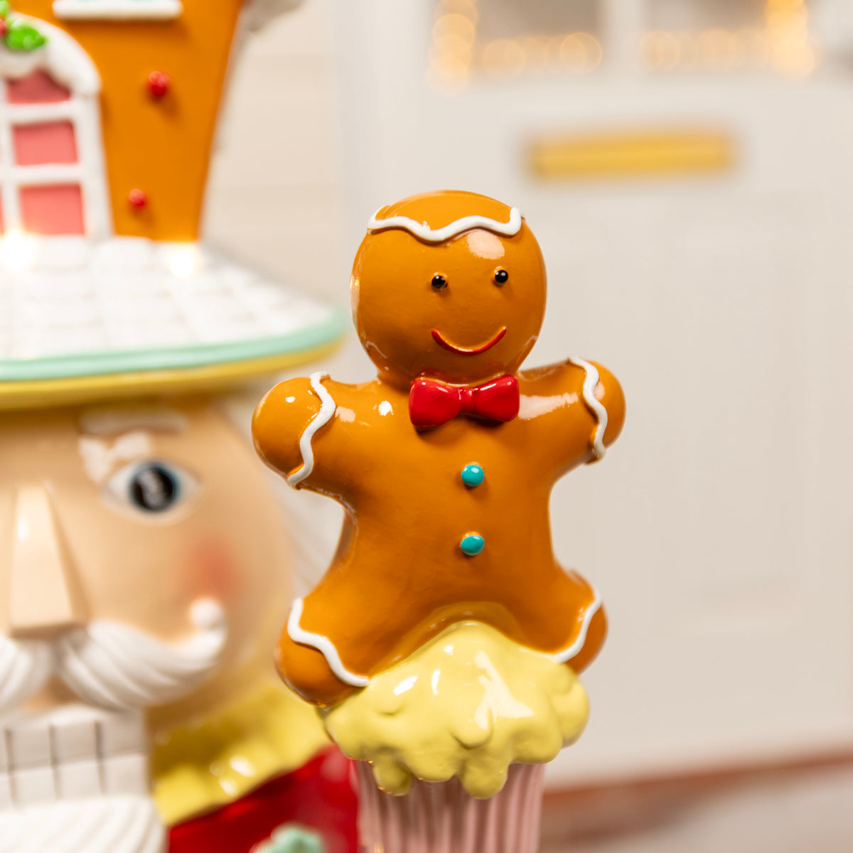 4ft Large Gingerbread Christmas Nutcracker Red and Blue with LED Lights