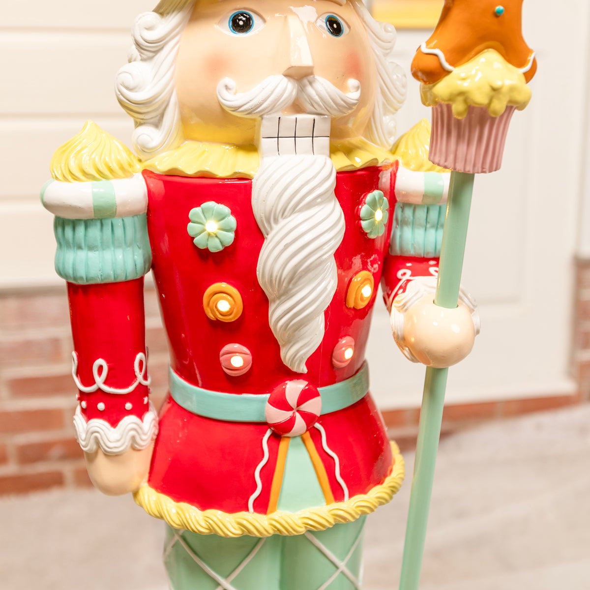 4ft Large Gingerbread Christmas Nutcracker Red and Blue with LED Lights
