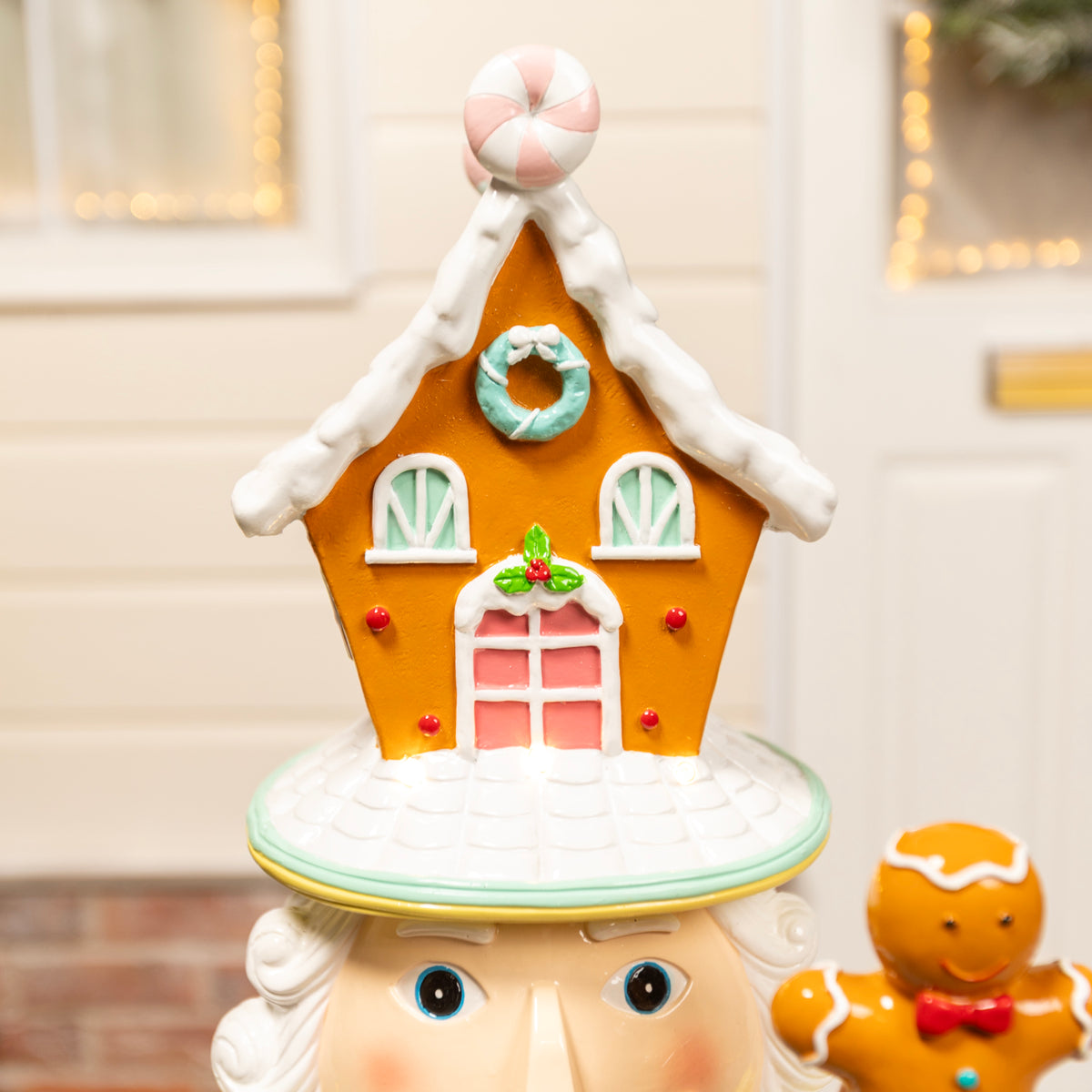 4ft Large Gingerbread Christmas Nutcracker Red and Blue with LED Lights