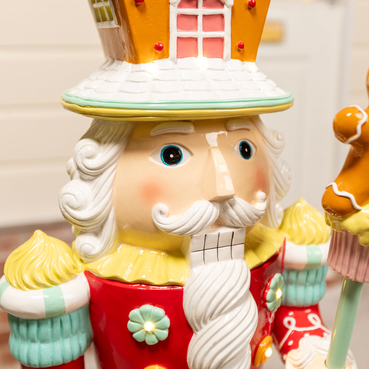 4ft Large Gingerbread Christmas Nutcracker Red and Blue with LED Lights