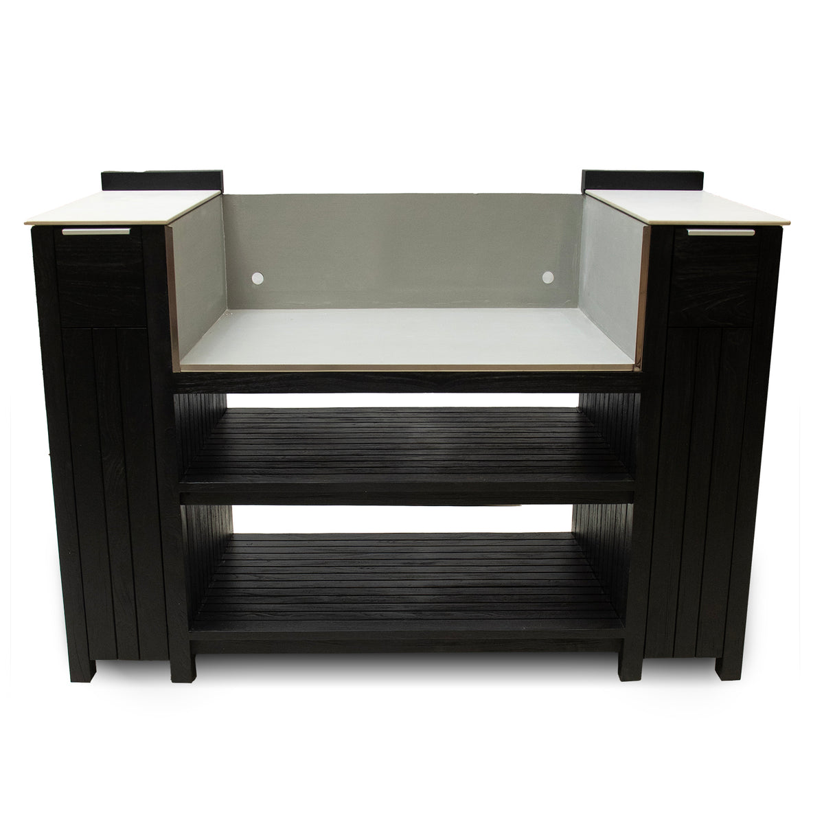 Draco Grills Teak Carbon Line 4 Burner Black Stainless Steel BBQ Cabinet with Ceramic Top