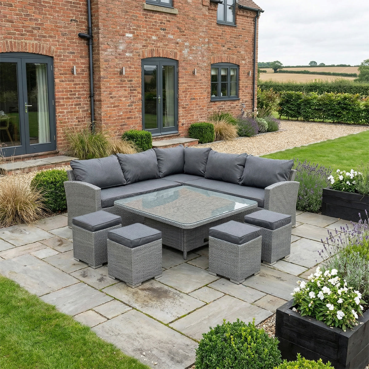 Bracken Outdoors Dakota Square Corner Sofa Garden Furniture Set with Height Adjustable Table
