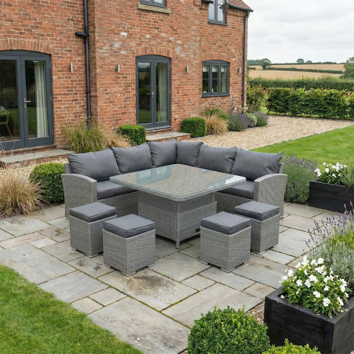 Bracken Outdoors Dakota Square Corner Sofa Garden Furniture Set with Height Adjustable Table
