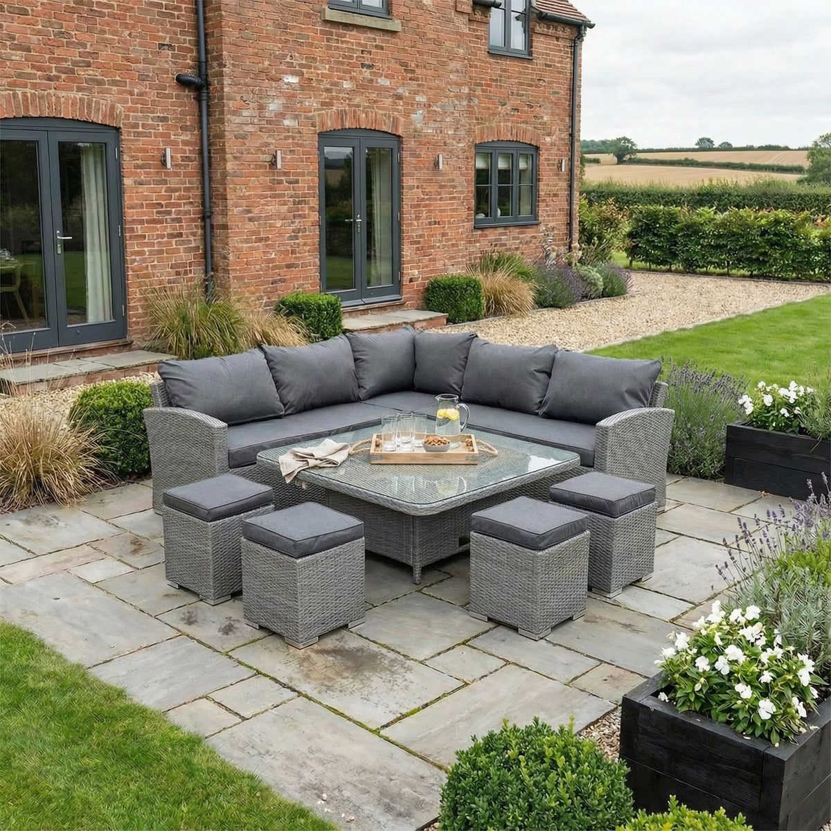 Bracken Outdoors Dakota Square Corner Sofa Garden Furniture Set with Height Adjustable Table