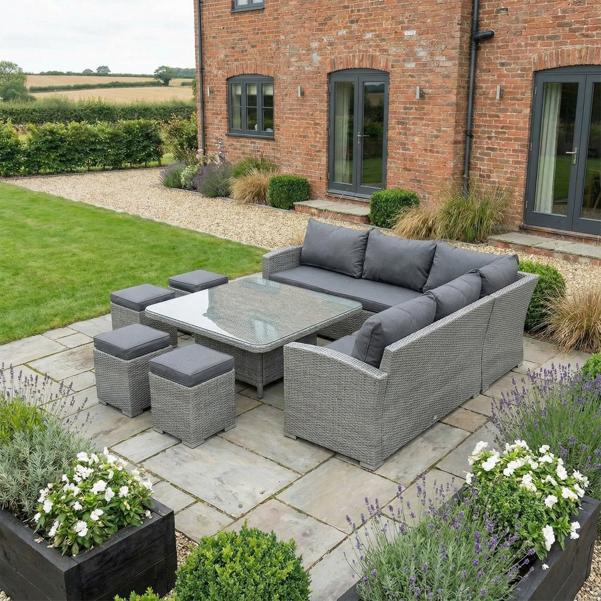 Bracken Outdoors Dakota Square Corner Sofa Garden Furniture Set with Height Adjustable Table