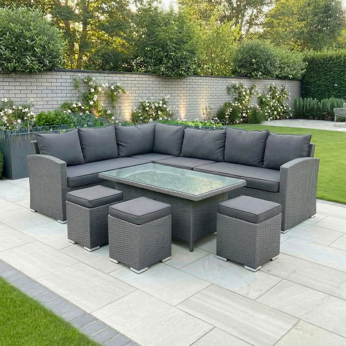 Bracken Outdoors Dakota Rectangular Corner Sofa Garden Furniture Set with Height Adjustable Table