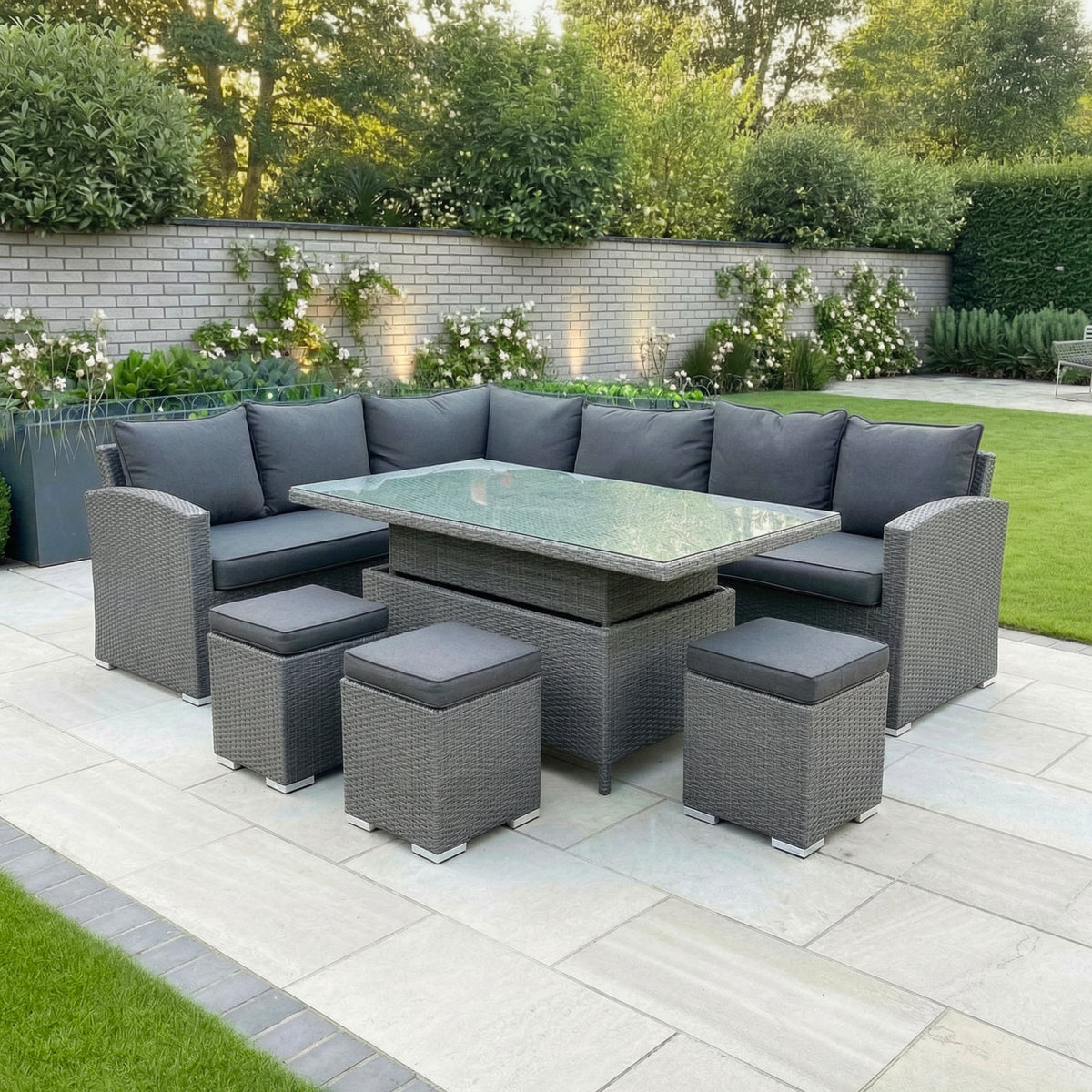 Bracken Outdoors Dakota Rectangular Corner Sofa Garden Furniture Set with Height Adjustable Table