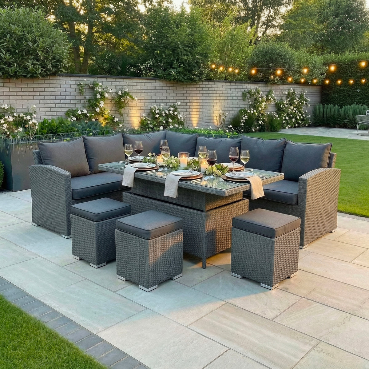 Bracken Outdoors Dakota Rectangular Corner Sofa Garden Furniture Set with Height Adjustable Table