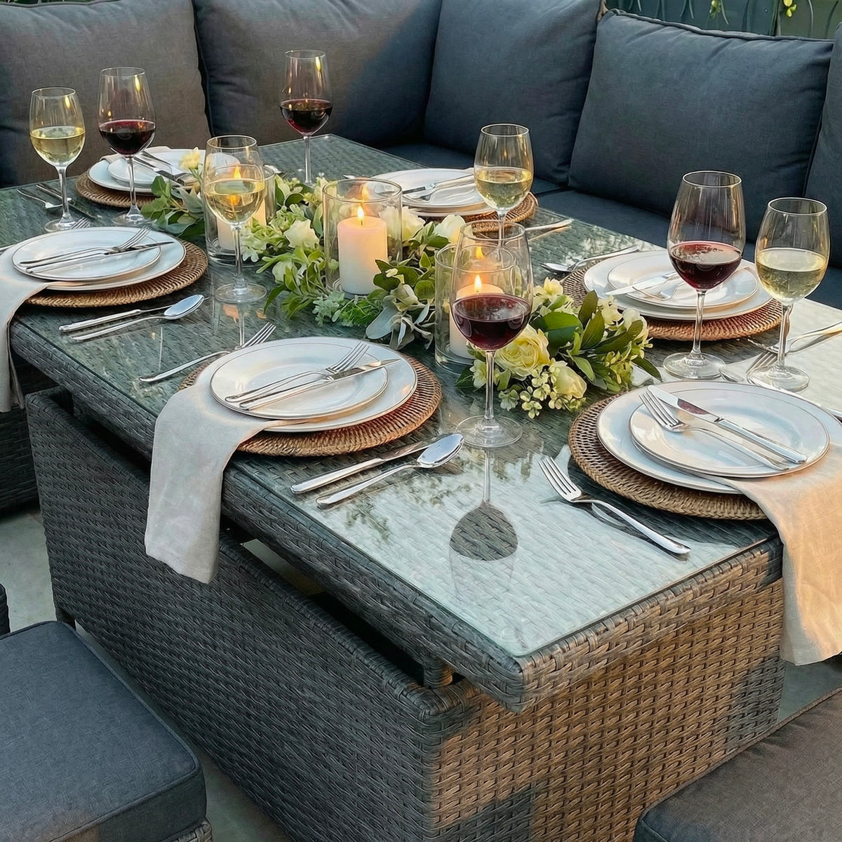 Bracken Outdoors Dakota Rectangular Corner Sofa Garden Furniture Set with Height Adjustable Table