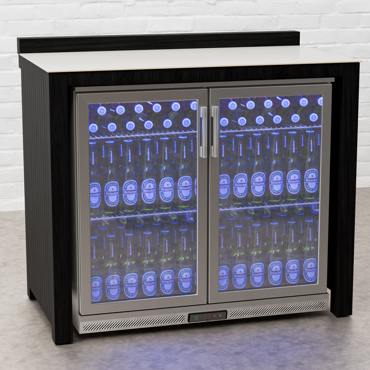 Draco Grills Teak Carbon Line Stainless Steel Double Fridge Cabinet with Ceramic Top