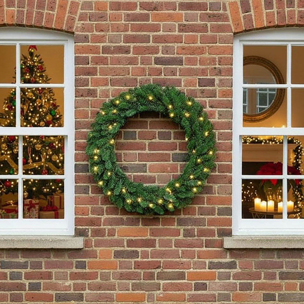 The Christmas Centre Evergreen 48in (120cm) Prelit Christmas Wreath with Warm White Battery Operated LED Lights