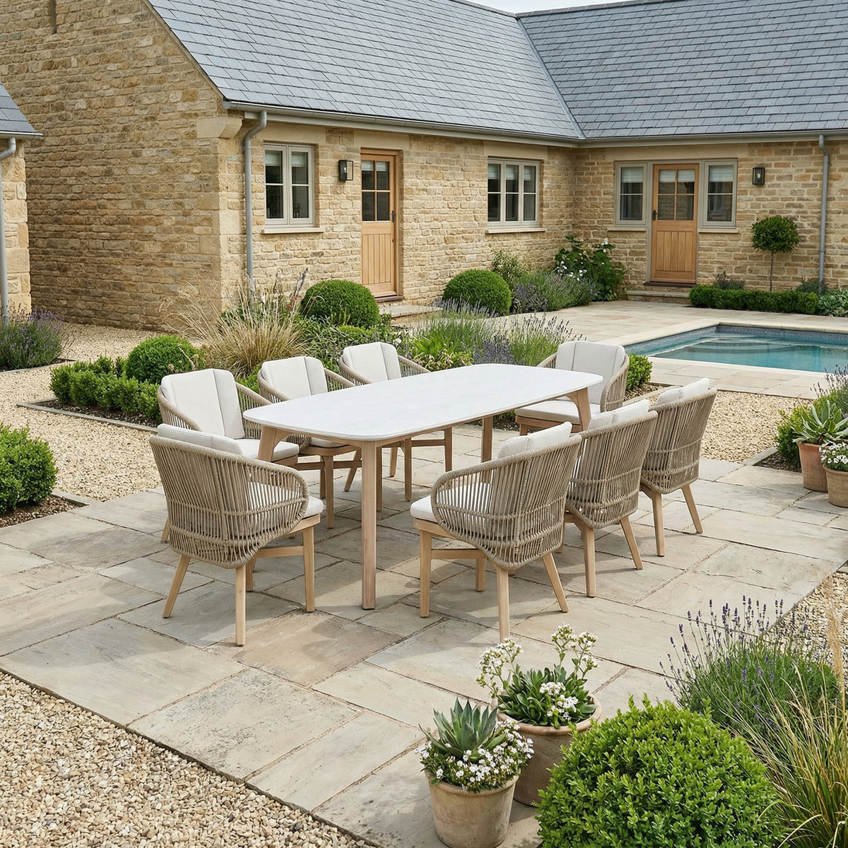 Bracken Outdoors Fairford Eucalyptus Wood and Rope 8 Seat Rectangular Dining Set