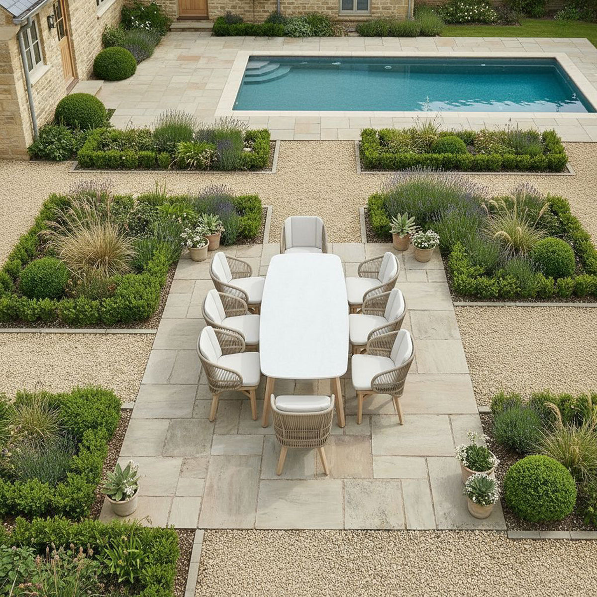 Bracken Outdoors Fairford Eucalyptus Wood and Rope 8 Seat Rectangular Dining Set