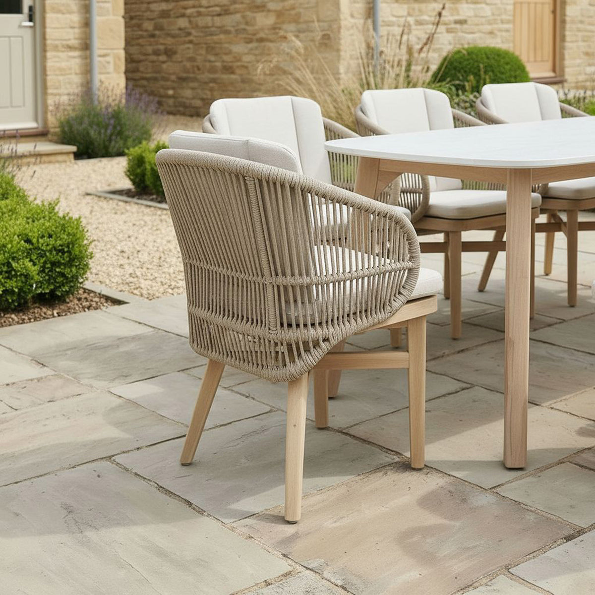 Bracken Outdoors Fairford Eucalyptus Wood and Rope 8 Seat Rectangular Dining Set