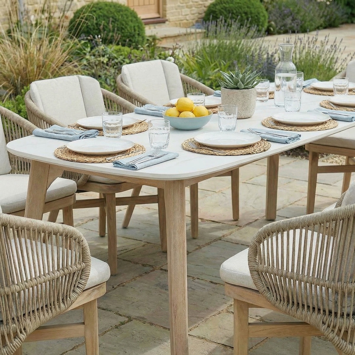 Bracken Outdoors Fairford Eucalyptus Wood and Rope 8 Seat Rectangular Dining Set