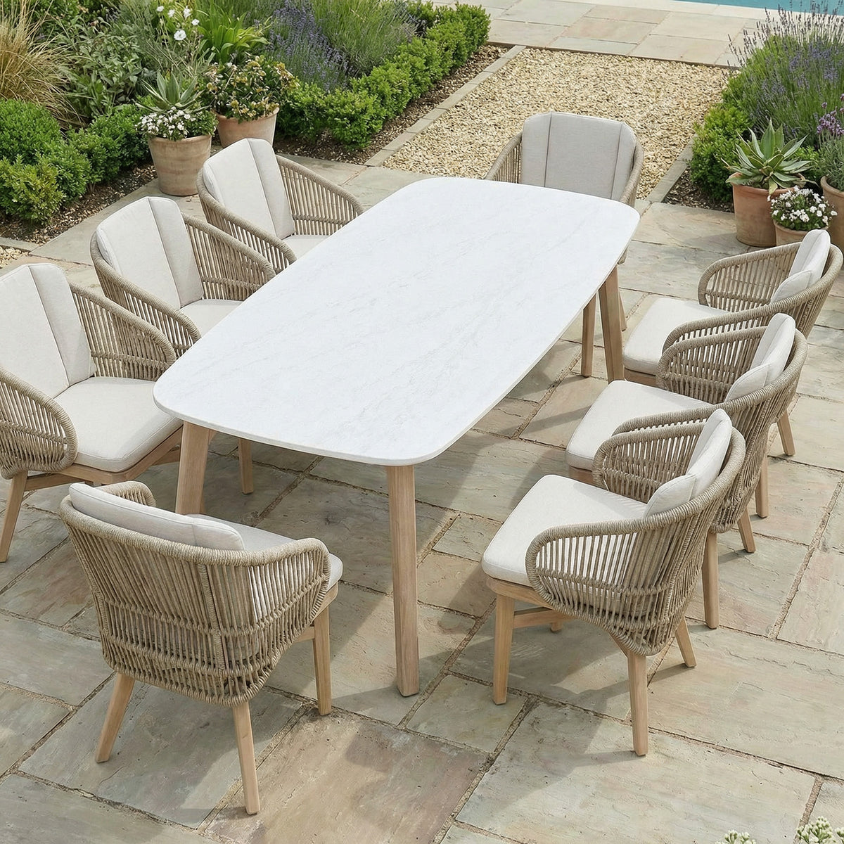 Bracken Outdoors Fairford Eucalyptus Wood and Rope 8 Seat Rectangular Dining Set