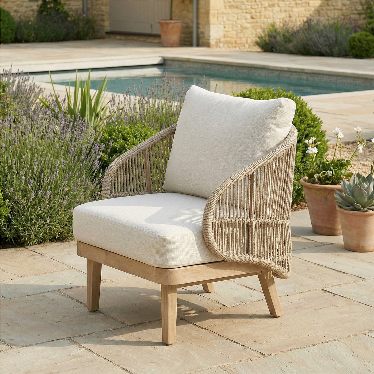 Bracken Outdoors Fairford Eucalyptus Wood and Rope Lounge Sofa Garden Furniture Set with Coffee Table