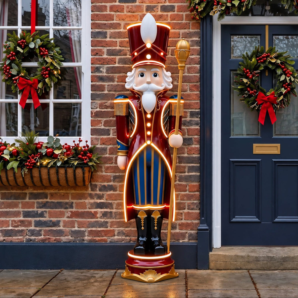 6ft Traditional Christmas Extra Large Nutcracker Guard Red with Warm White LED Strip Lights