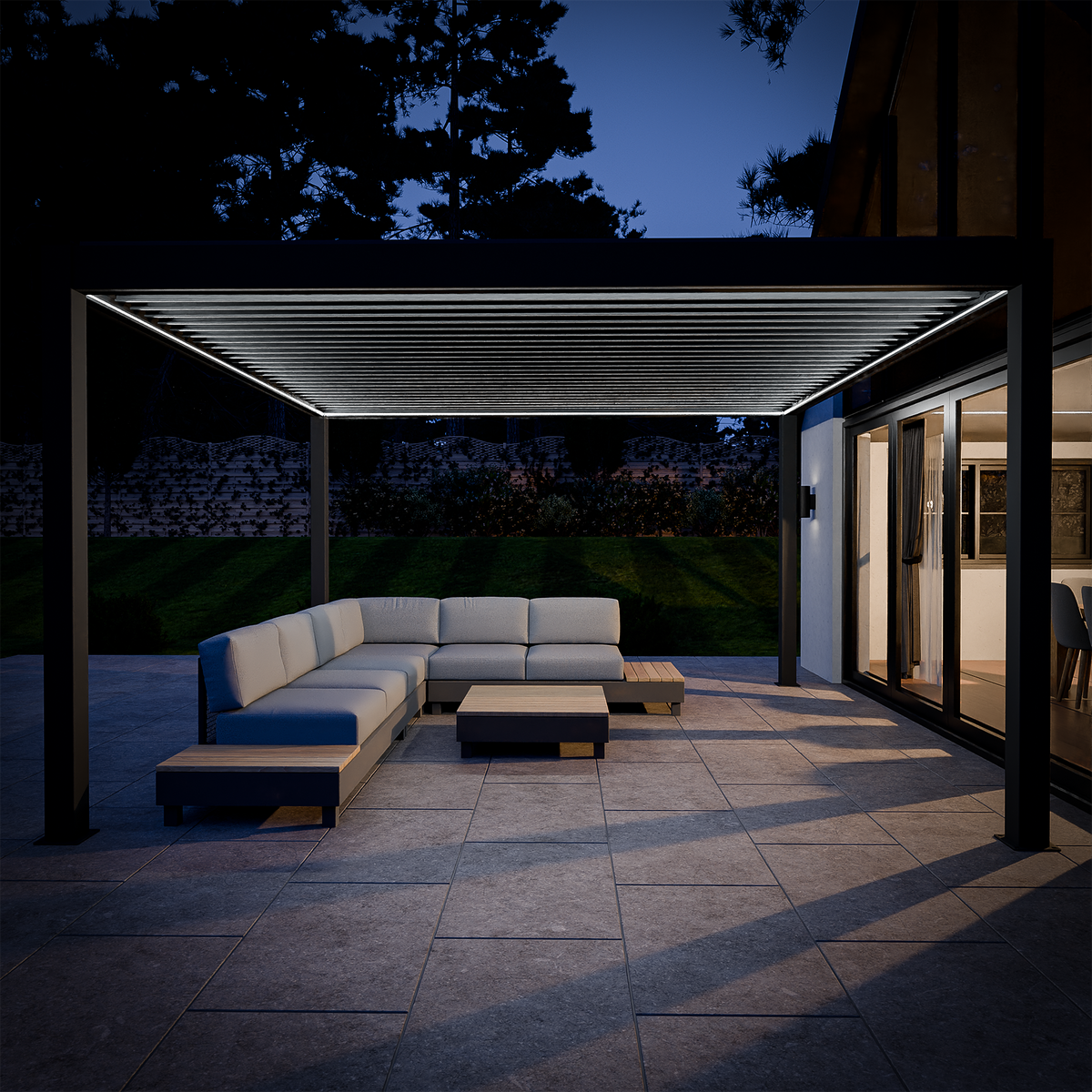 Bracken Outdoors Eclipse Plus 4m x 4m Grey Square Motorised Aluminium Garden Pergola with Lights