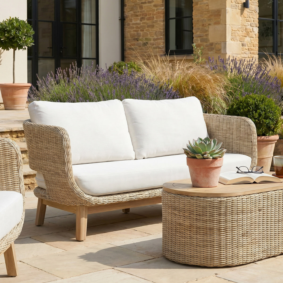 Bracken Outdoors Florence Acacia and Twisted Rattan Lounge Sofa Garden Furniture Set with Coffee Table