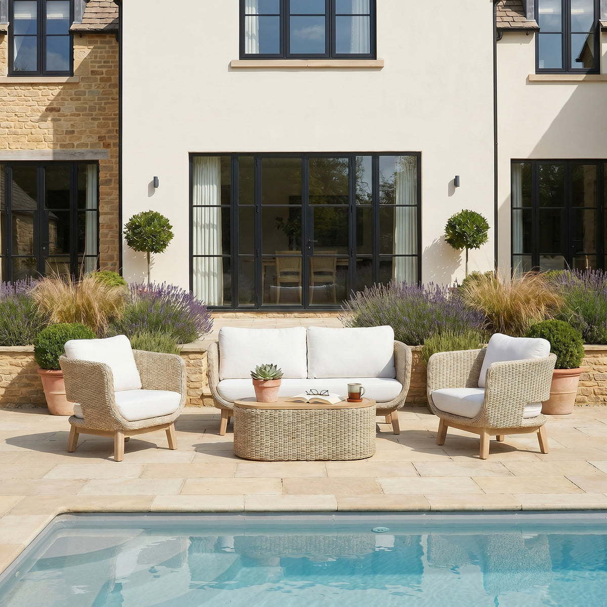 Bracken Outdoors Florence Acacia and Twisted Rattan Lounge Sofa Garden Furniture Set with Coffee Table